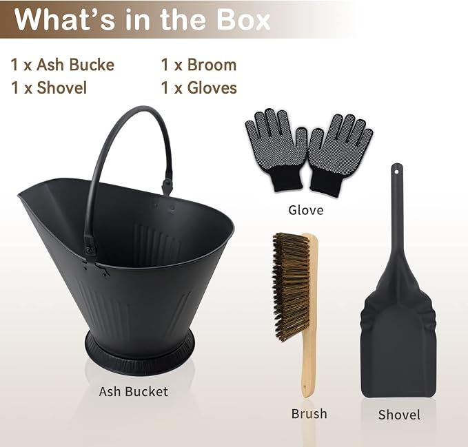 Poofzy Ash Bucket for Fireplace, 3.2 Gallon Metal Fireplace Ash Bucket for Wood - Image 3