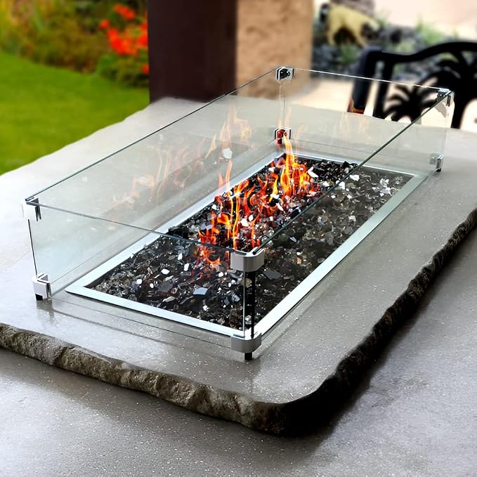Holy Fire 35.5" L x 15.5" x 6" Rectangle Fire Pit Glass Wind Guard Clear - Image 2