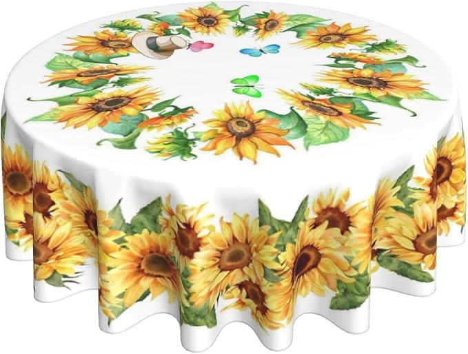 Sunflower's Round Tablecloth Sunflower Tablecloth 60 Inch Waterproof Rustic - Image 2