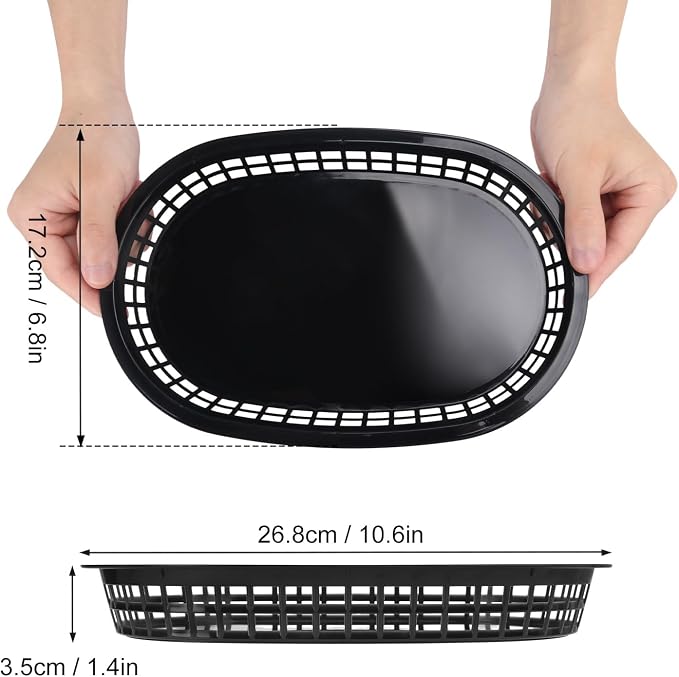 60 Pack Black Fast Food Baskets, 10.6 x 6.7 Inch Oval Black Plastic Food Baskets - Image 2