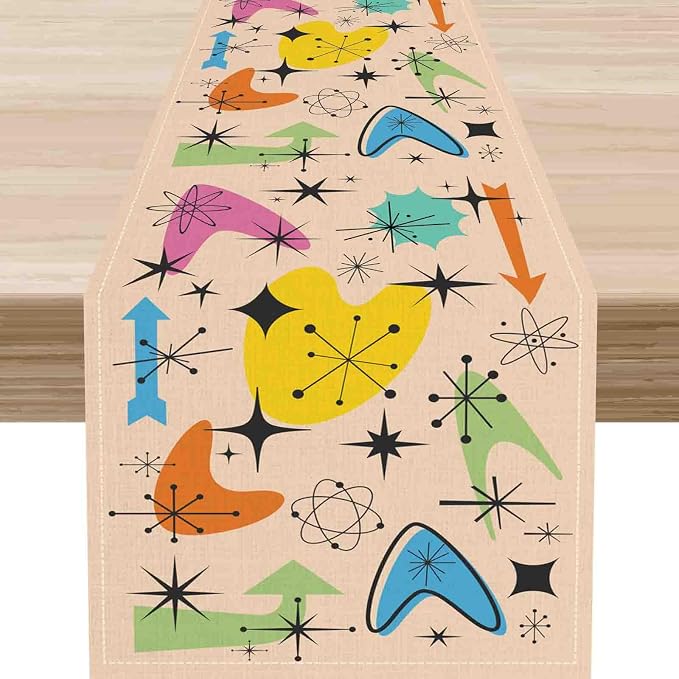 Mid Century Table Runner, Retro 1950s Atomic Minimalist Modern Abstract by Unknown