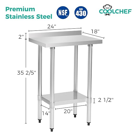 Stainless Steel Work Table 18 x 24 Inch, NSF Commercial Prep Table - Image 2