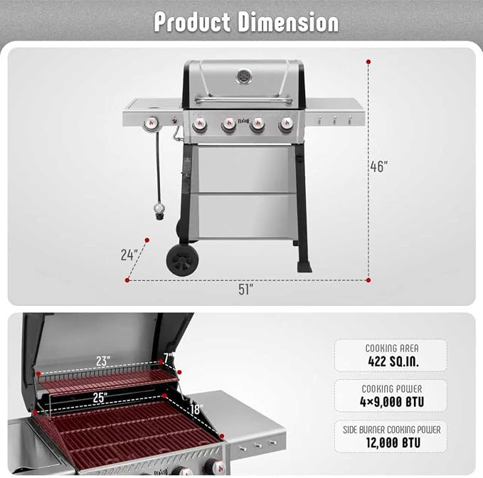 All Stainless Steel 4+1 Burner Gas BBQ Grill, Outdoor Propane Grill - Image 3