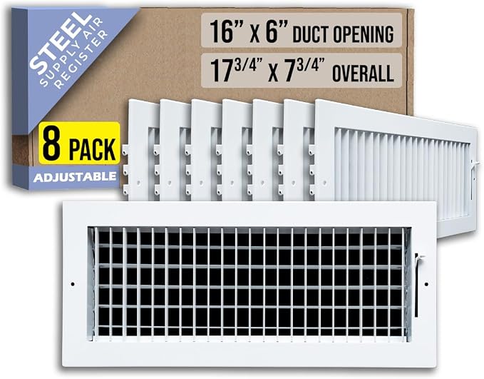 Fits 16x6 Duct Opening Steel Adjustable Air Supply Grille by Handua | Register by Handua