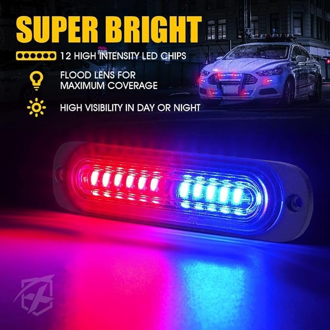 Xprite Red Blue LED Surface Mount Strobe Police Lights Kit, w/Control Panel - Image 3