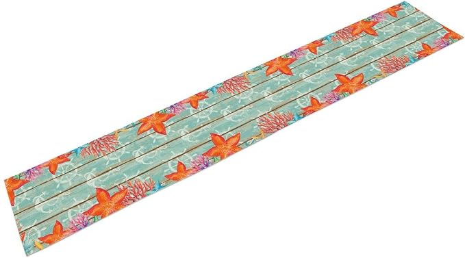 Blue Starfish Table Runner, Nautical Beach Wooden Ocean Table Runner Seasonal - Image 6