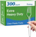 300 Count Extra Heavy Duty Clear Plastic Forks Disposable, Heat Resistant by Dealusy