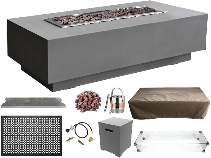 Elementi | Bundle Granville Gas Fire Pit Cast Concrete 60" Rectangular Fire by AMSFireplaceInc