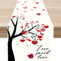 Valentines Day Table Runner, Rustic Love Tree Red Black Heart Valentines Runner by Unknown