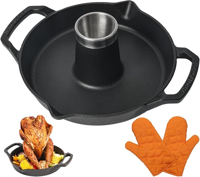 Cast Iron Chicken Roaster, Pre-Seasoned Vertical Poultry Roaster by IPROUDER