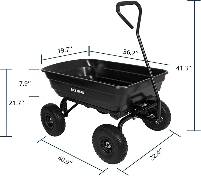 BILT HARD 4 Cu.Ft. 10" No-Flat Tires Poly Yard Dump Cart - Image 5