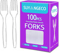 Heavy Duty Clear Plastic Forks Disposable Plastic Fork Bulk Utensils Reusable by Suyangeco
