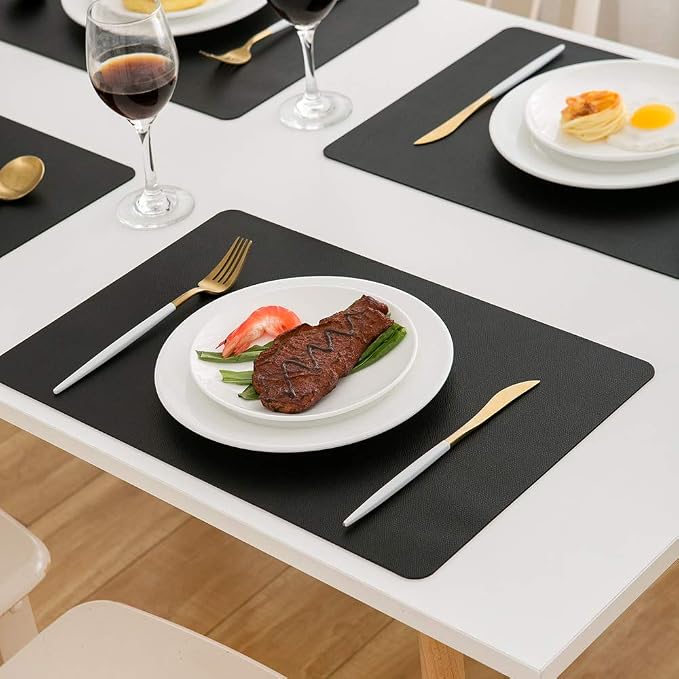 DOLOPL Placemats Set of 6 – Black Wipeable Faux Leather Table Placemats - Image 4