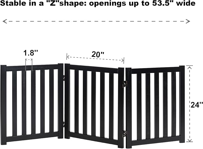 LZRS 3-Panel Wooden Free Standing Foldable Dog Gate Indoor – 24" High, - Image 3