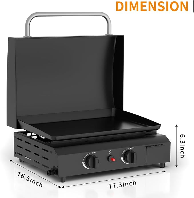 2 Burner BBQ Gas Griddle with Hood, 17.3 Inch Stainless Steel Portable - Image 6