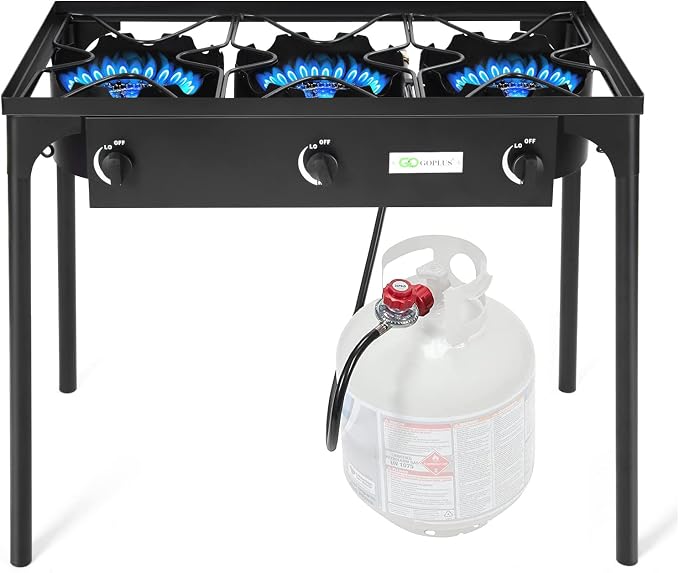 Goplus Outdoor Camping Stove, 3 Burner Propane Gas Cooker w/Detachable Legs & by Goplus