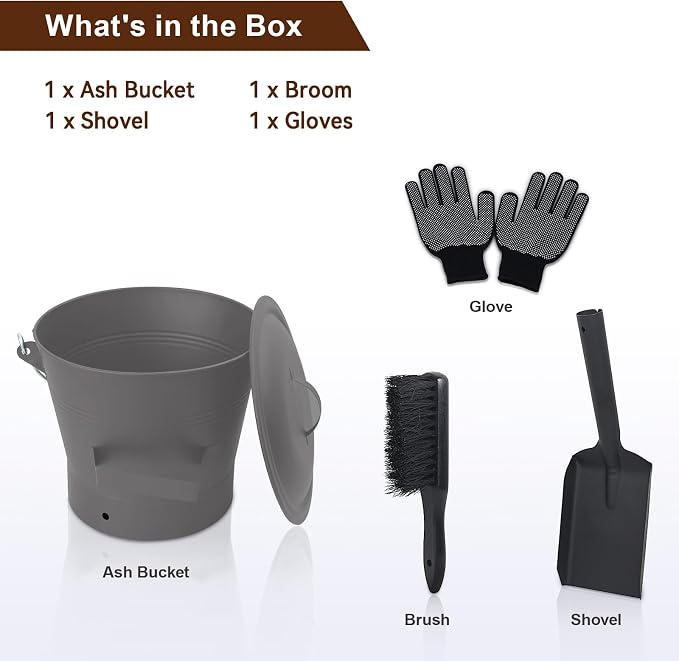 BRIAN & DANY Ash Bucket with Lid, 2.6 Gallon Fireplace Ash Bucket with Shovel - Image 3