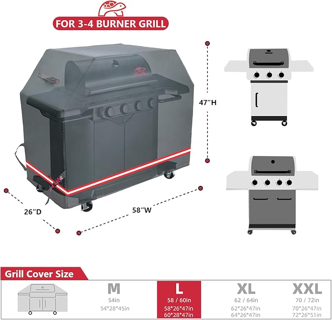 Turtle Life BBQ Grill Cover, 58 Inch Heavy Duty Waterproof 3-4 Burner Barbecue - Image 2