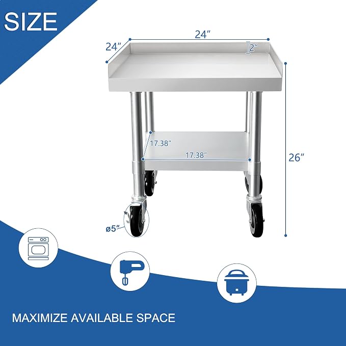 HARDURA Stainless Steel Equipment Work Stand 24" x 24" Prep Table - Image 4