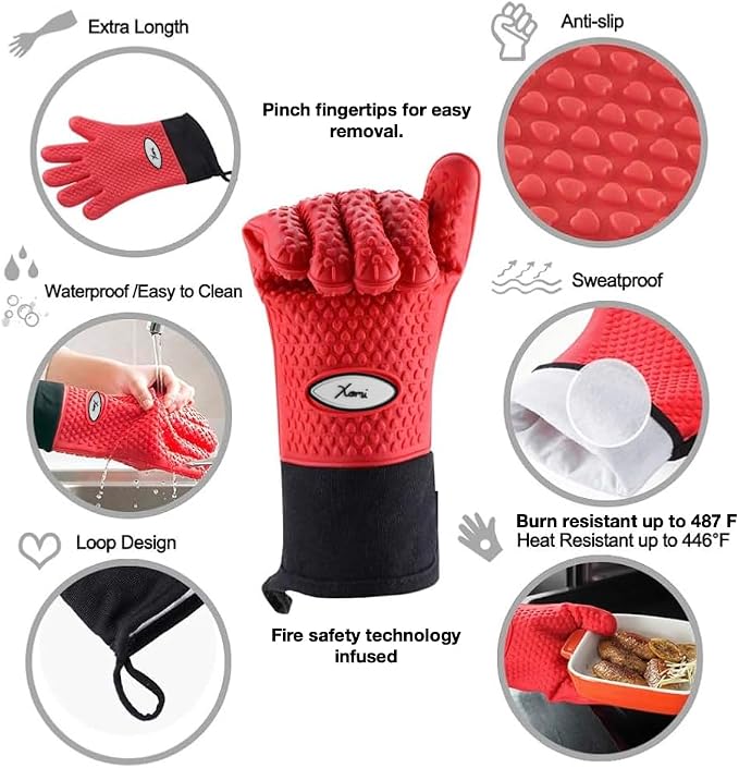 Xomi Premium Silicone Heat and Fire Retardant BBQ & Baking Gloves. - Image 2