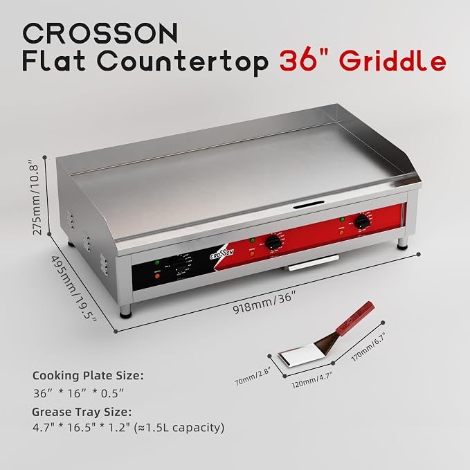 CROSSON 36"*16" Large Commercial Electric Countertop Griddle, Flat Top Heavy - Image 6