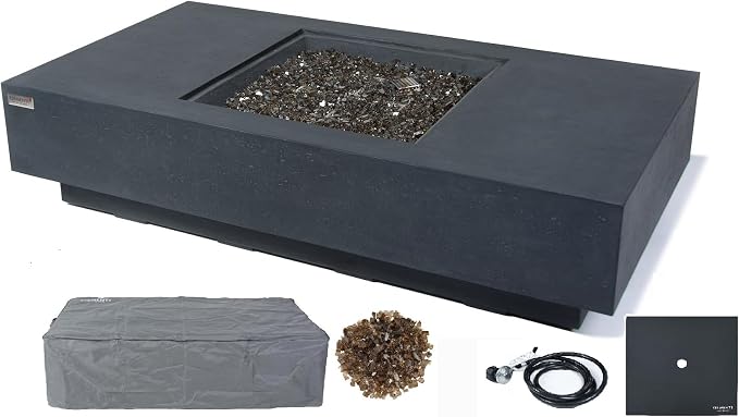 Elementi+ | Cannes Gas Fire Pit Cast Concrete 60" Rectangular Fire Table by AMSFireplaceInc