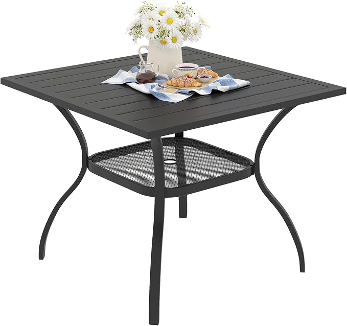 VICLLAX Patio Dining Table for 4 Square Metal Outdoor Table by HOME