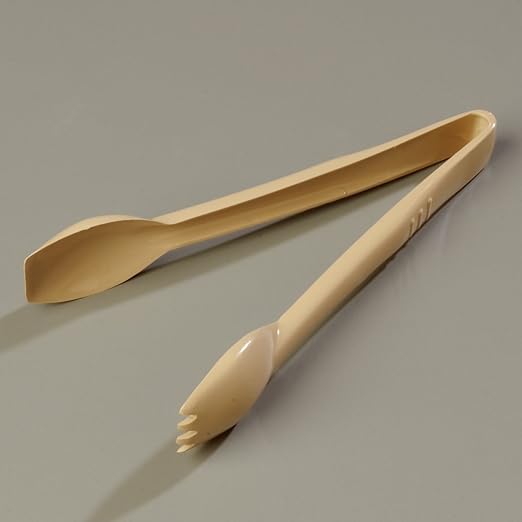 Tongs, 9-Inch Beige Plastic Salad Tongs, Pack of 12