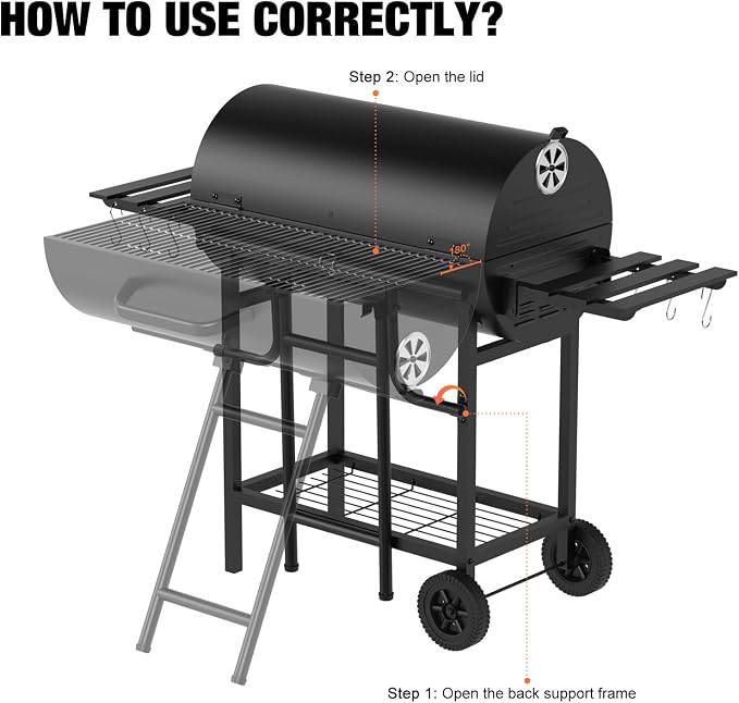 Extra Large Charcoal Barbecue Grill, 871 Sq. In. Cooking Space, Outdoor Barrel - Image 8