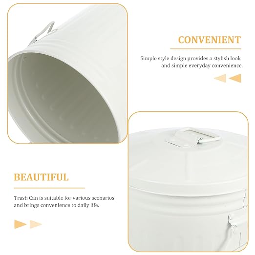 Wakauto Round Trash Can with Lid 8L Kitchen Waste Container Metal Recycling Bin - Image 9
