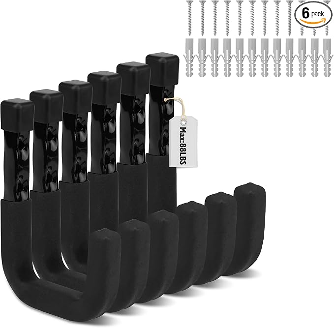 SEDY 6-Piece Heavy Duty Garage Storage Hooks, Wall Mount J Utility Hooks Holds by SEDY