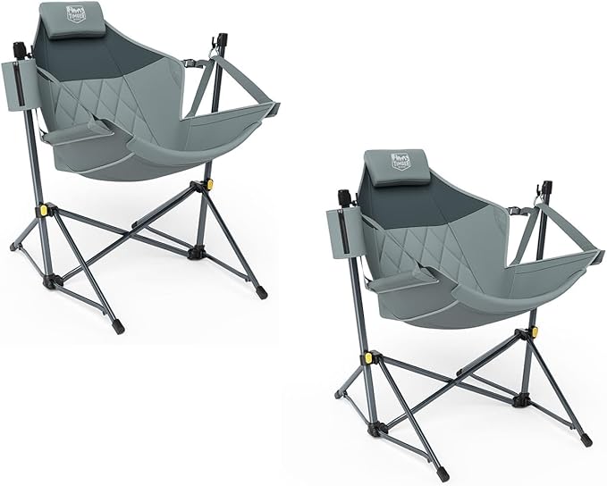 Folding Hammock Camping Chair, Grey, 2-Pack with Steel Frame