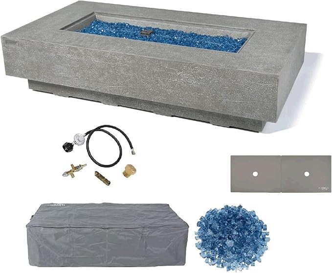 Elementi+ | Riviera Gas Fire Pit Cast Concrete 60" Rectangular Fire Table by AMSFireplaceInc