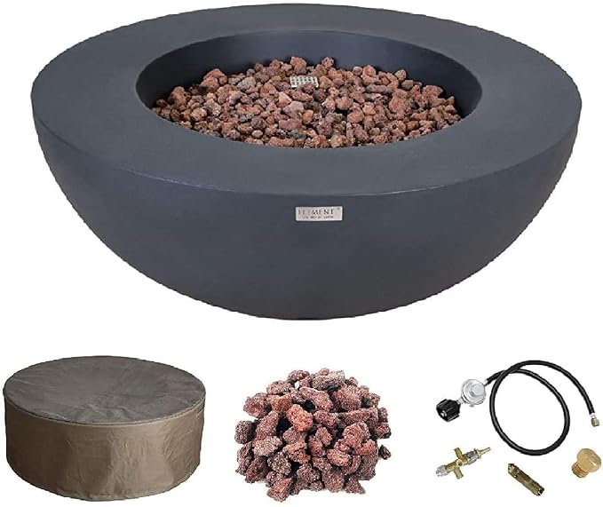 Elementi | Lunar Gas Fire Pit Cast Concrete 42" Round Fire Table, Outdoor Fire by AMSFireplaceInc