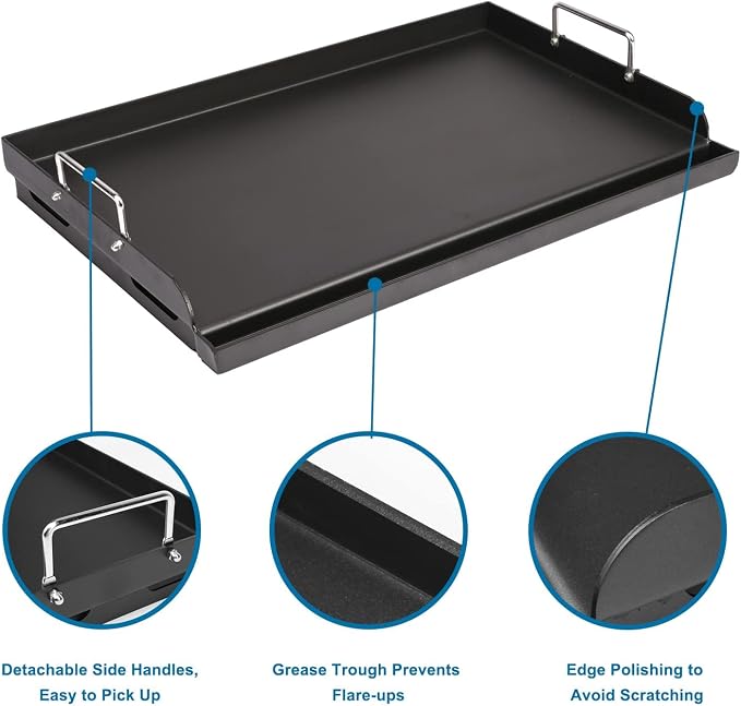 Utheer 25" x 16" Pre-Seasoned Nonstick Cast Iron Griddle - Image 3