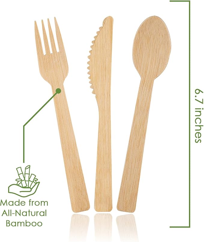 100% Bamboo Forks Spoons Knives Cutlery Combo Set - Image 3