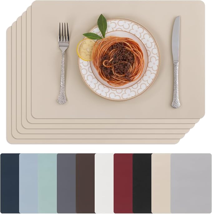 SHACOS Placemats Set of 6 Faux Leather Heat Resistant PU Non-Slip Vinyl Place by SHACOS