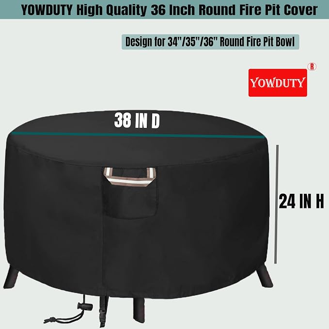 Round Propane Gas Fire Pit Cover 36 x 24 Inch, Waterproof Heavy Duty 600D Round - Image 2