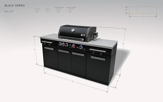 Mont Alpi MA-957 5-Burner 63000 BTU Black Stainless Steel Outdoor Kitchen Bar - Image 8