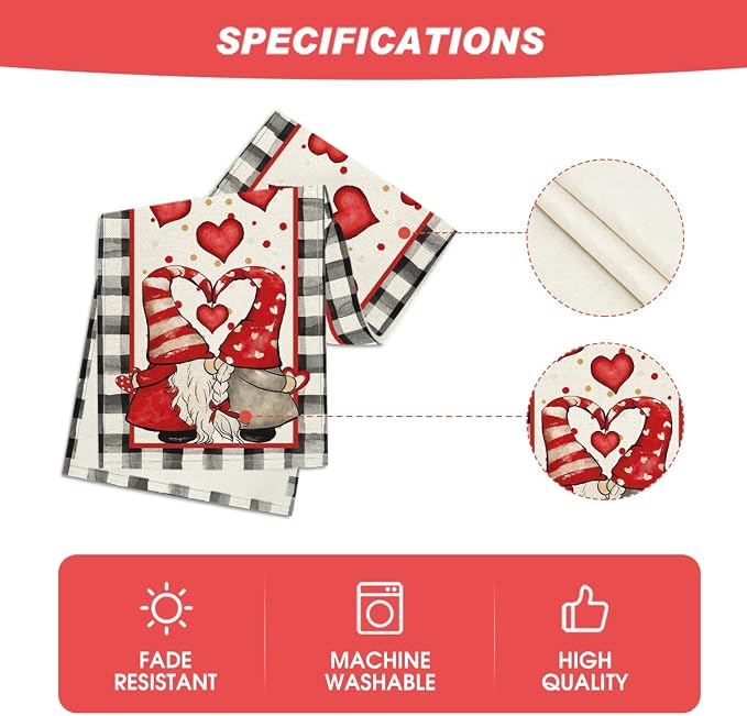 Artoid Mode Watercolor Hearts Gnomes Love Valentine's Table Runner, Seasonal - Image 5