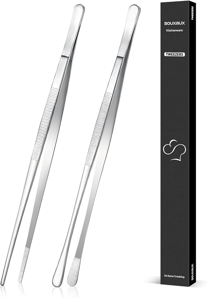 Tongs, 12-Inch Stainless Steel Plating Tweezers, Set of 2, Silver
