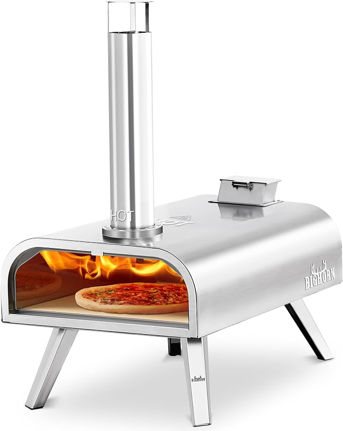 BIG HORN OUTDOORS 16" Woodfire Pizza Stone Oven, 1112°F Outdoor Stainless Pizza by BigHornOutdoors
