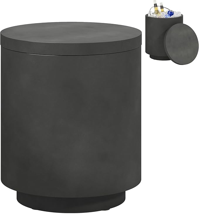 Side Table Cooler, 2.6 Gal Stainless Ice Bucket, Gray Concrete