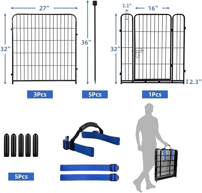 ADAVIN 32 in Garden Fences and Borders, 1 Gate+3 Panels Dog Fence Outdoor - Image 3