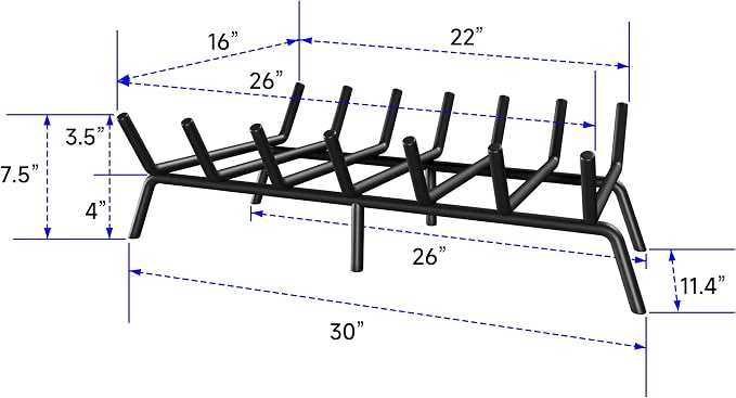 Fireplace Grate 30 Inch, Firewood Log Holder Rack, Heavy Duty Fire Wood Stove - Image 2