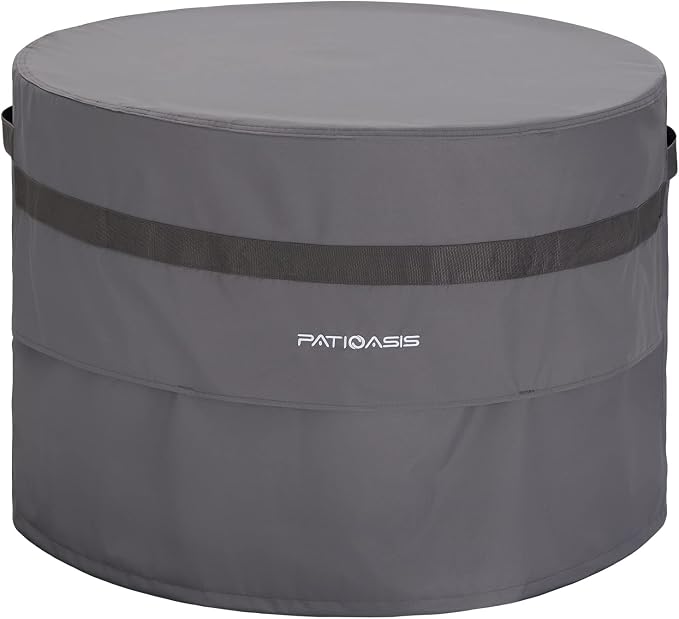 Grey Round Firepit Table Cover 32''Dia Waterproof Outoor Patio Gas Fire Bowl by PATIOASIS