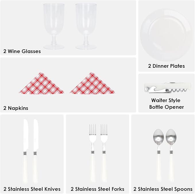 Picnic Basket Set for 2 Persons, Woven Woodchip Basket - Image 9