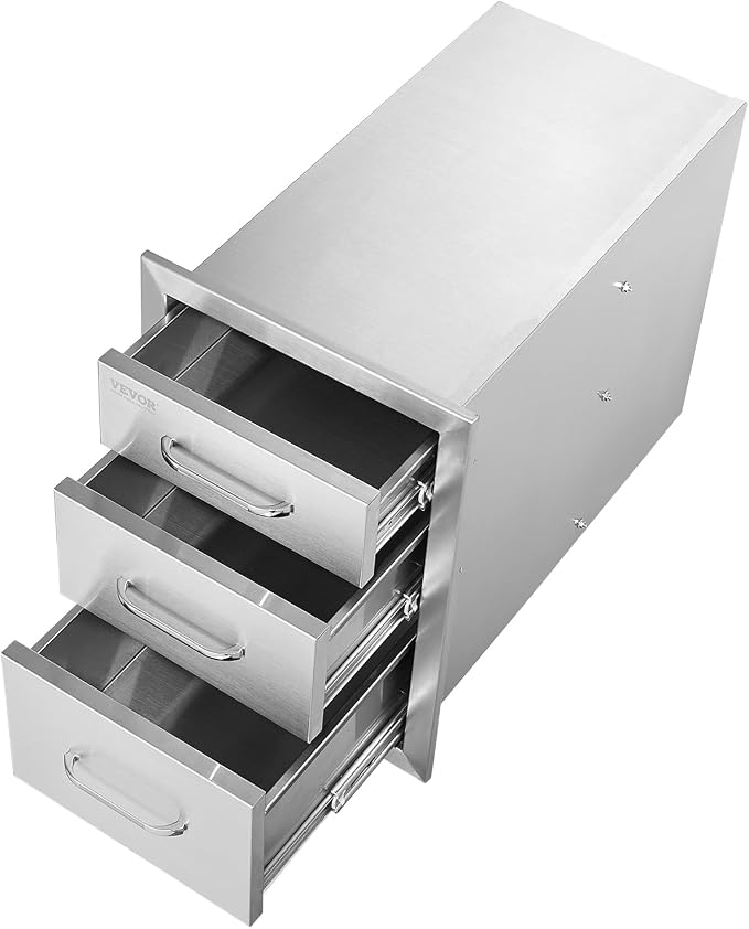 VEVOR 14x20.3 Inch Outdoor Kitchen Drawers Stainless Steel, Flush Mount Triple - Image 10