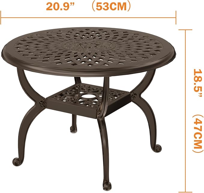Cast Aluminum Outdoor Side Table, All Weather Round Bistro Table, Outdoor - Image 3