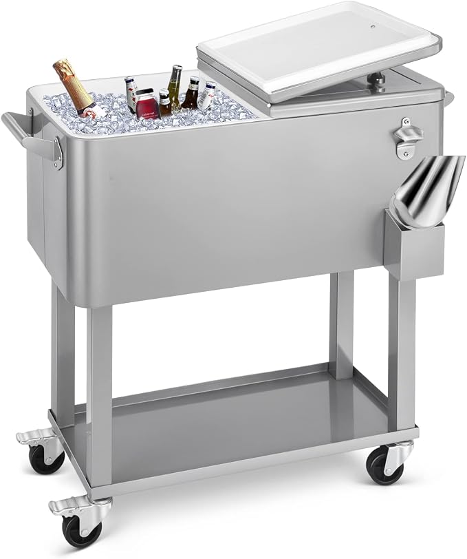 EDOSTORY 80 Quart Rolling Ice Chest Cooler Cart, Patio Backyard Party Drink by EDOSTORY